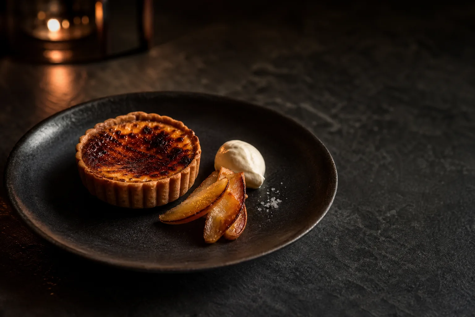 Burnt honey tart with roasted apple and cultured cream